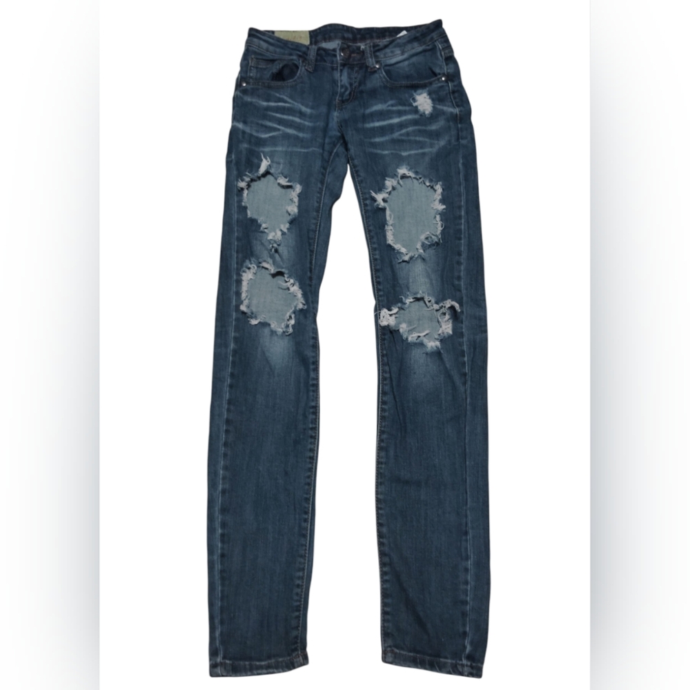 Machine Pour Neuf Mode Blue Ripped Fitted Jeans For Women Size 26